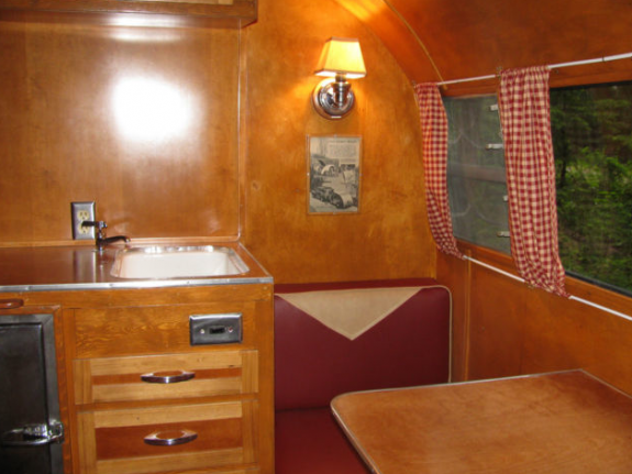 Vintage camper with a wooden interior